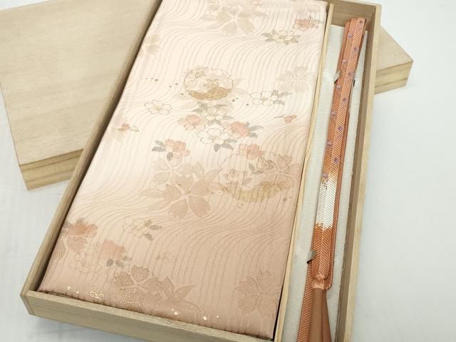 平和屋着物●和装小物　帯締め・帯揚げセット　雪輪花文　金彩　笹浪組　逸品　未使用　DABD8881zzz
