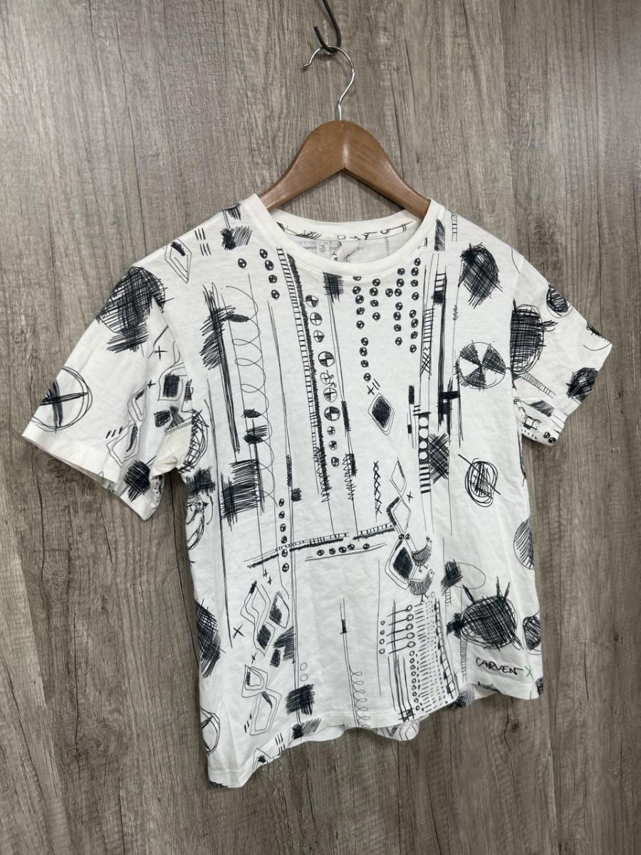 CARVEN カルヴェン 総柄 綿100％ Tシャツ sizeXS/白x黒 □◇ メンズ 