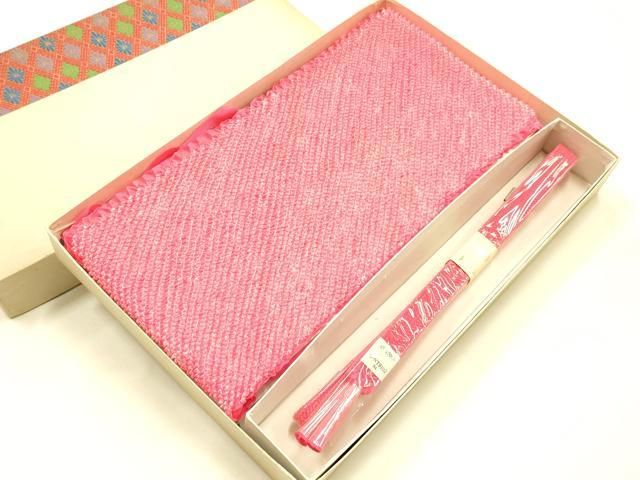 平和屋着物●和装小物 帯締め・帯揚げセット 平組 柄絞り 斜縞 逸品 未使用 AABJ7399ay