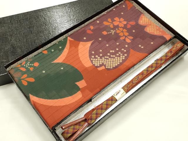 平和屋着物●和装小物　帯締め・帯揚げセット　高麗組　花柄　金銀糸　丹後ちりめん　正絹　逸品　未使用　AABJ8969ay