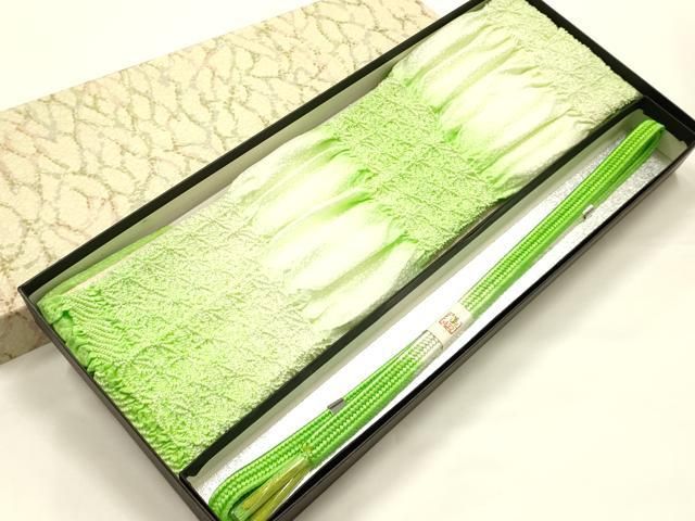 平和屋着物●和装小物　帯締め・帯揚げセット　平組　柄絞り　麻の葉　暈し染め　逸品　未使用　AABJ8971ay