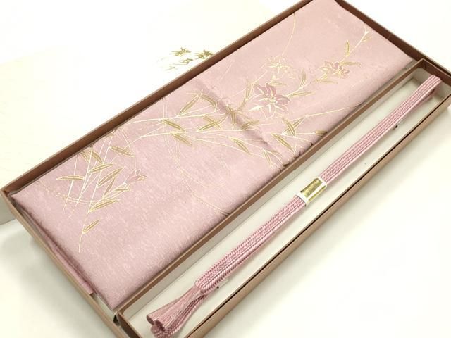 平和屋着物●和装小物　帯締め・帯揚げセット　平組　草花文　金糸　金彩　逸品　未使用　AABJ8973ay
