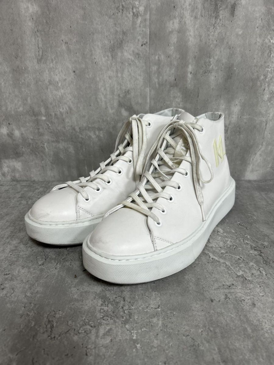 Karl Lagerfeld カールラガーフェルド ロゴ レザー ハイカット スニーカー sizeUS9 27ｃｍ/白 ■■◎メンズ