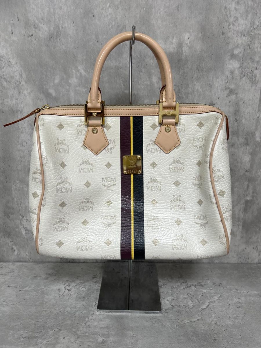 MCM エムシーエム ヴィセトス モノグラム ミニボストン ハンド バッグ sizeF/白 ■■◎レディース