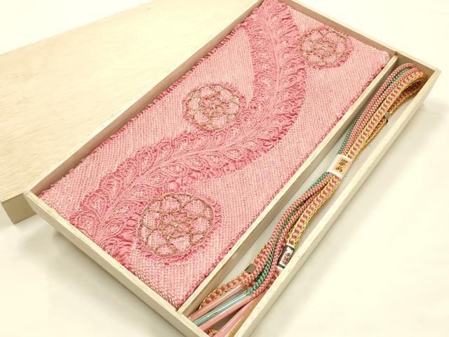 平和屋本店●和装小物　振袖用帯締め・帯揚げセット　総絞り　花柄　金糸　金彩　逸品　未使用　AABJ8989ay