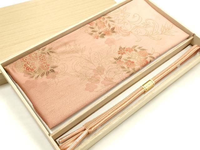 平和屋本店●和装小物　帯締め・帯揚げセット　平組　花丸文　金糸　金彩　暈し染め　逸品　未使用　AABJ9443ay