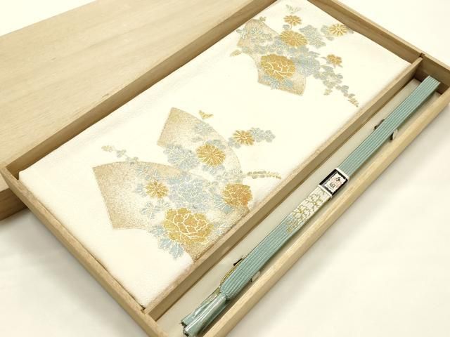 平和屋本店●和装小物　帯締め・帯揚げセット　高麗組 綾出し　地紙花文　金糸　金彩　暈し　逸品　未使用　AABJ9444ay