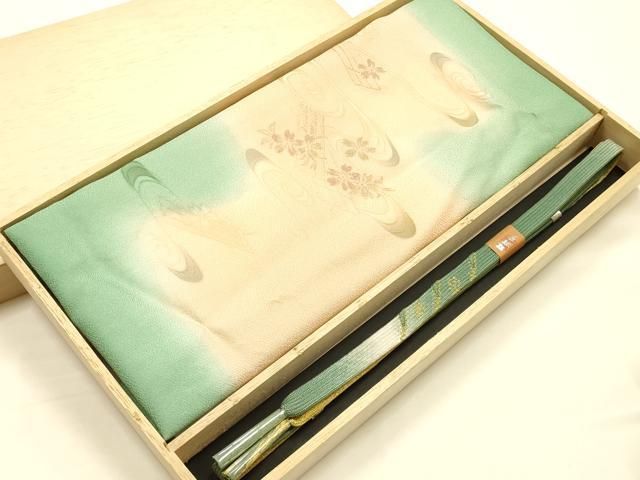 平和屋本店●和装小物　帯締め・帯揚げセット　高麗組 綾出し　花筏　金糸　暈し染め　逸品　未使用　AABJ9447ay