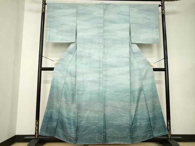 平和屋着物●訪問着　霞文　暈し染め　銀通し地　正絹　逸品　AABK0023ck