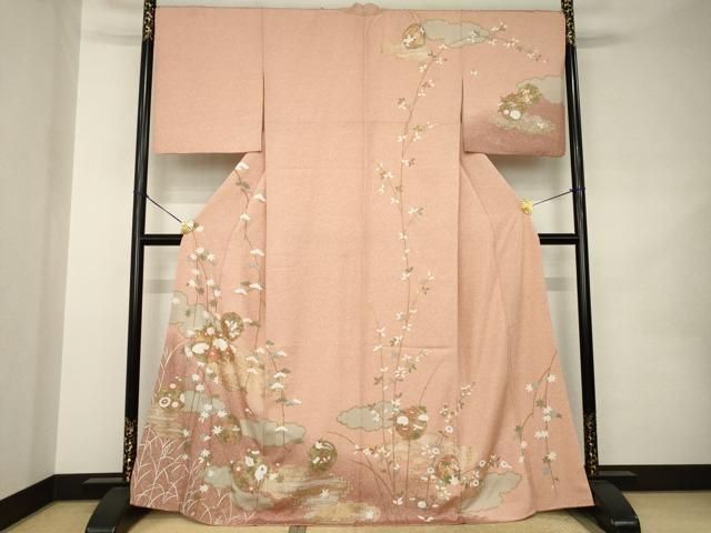 平和屋着物●訪問着　雲重ね花丸文　暈し染め　金彩　正絹　逸品　AABK0027ck