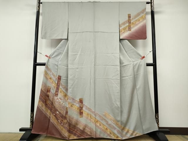 平和屋着物●中国三大刺繍　スワトウ刺繍　訪問着　飛鶴短冊花文　暈し染め　金彩　正絹　逸品　CABH9936ut