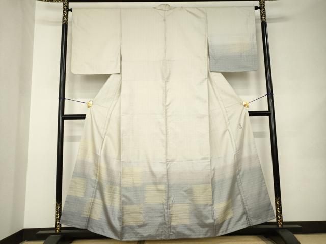 平和屋着物●京の名門　じゅらく謹製　花織　黄皇糸　訪問着　お召地　市松霞文　正絹　逸品　AABK0035ck