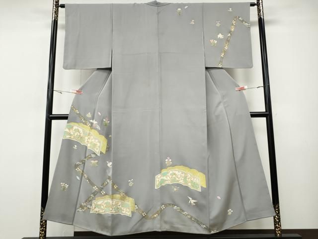 平和屋着物●訪問着　駒刺繍　飛鳥吉祥花文　金彩　正絹　逸品　CABH9963ut