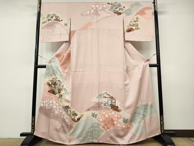 平和屋着物●訪問着　絞り　刺繍　御所車花文　金彩　正絹　逸品　CABH9969ut