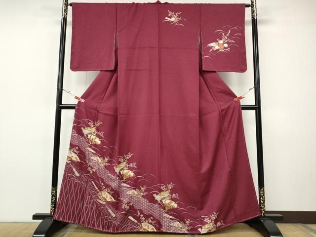 平和屋着物●訪問着　扇面芝草花文　金彩　正絹　逸品　未使用　CABH9976ut