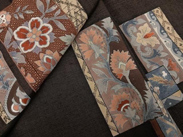 平和屋着物●　中国三大刺繍　汕頭刺繍　スワトウ刺繍　相良刺繍　訪問着　紬地　更紗文　正絹　逸品　未使用　AABJ9400ph