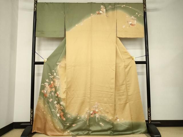 平和屋着物●訪問着　駒刺繍　宝尽くし　暈し染め　正絹　逸品　AABK0048ck
