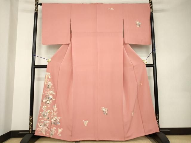 平和屋着物●本加賀友禅作家　柿本市郎　訪問着　草花文　正絹　逸品　AABK0096ck