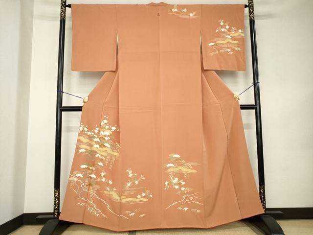 平和屋着物●訪問着　駒刺繍　吉祥松文　正絹　逸品　AABK0107ck