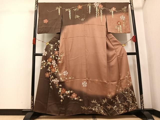平和屋着物●訪問着　駒刺繍　草花文　暈し染め　金彩　ますいわ屋扱い　正絹　逸品　AABK0176ph