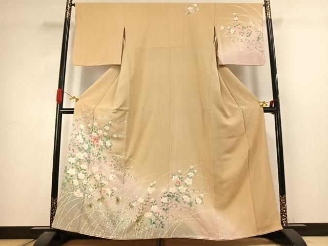平和屋着物●訪問着　友禅　枝花文　暈し染め　金銀彩　正絹　逸品　AABJ4740fy