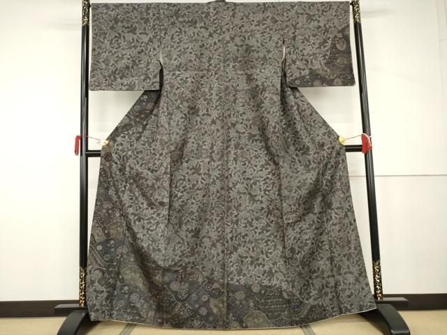 平和屋着物●創業140年　小糸染芸の四代目　小糸敏夫　訪問着　紬地　更紗花蝶唐草文　さが美扱い　正絹　逸品　AABJ9972cs