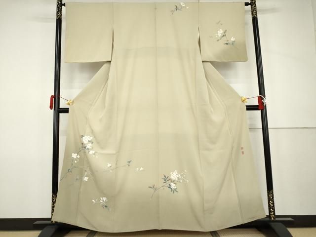 平和屋着物●京加賀友禅　百貫達雄　訪問着　枝花文　暈し染め　銀座おゝぎ屋扱い　正絹　逸品　AABJ9979cs