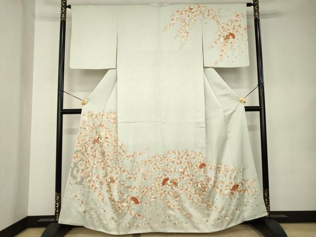 平和屋着物●訪問着　扇面花文　金彩　正絹　逸品　AABK0158ck