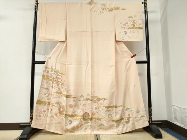 平和屋着物●訪問着　作家物　駒刺繍　霞松竹梅宝尽くし花蝶文　金彩　正絹　逸品　CABI2255yc