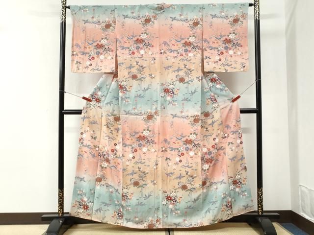 平和屋着物●訪問着　鳳凰花松文　暈し染め　金彩　正絹　逸品　未使用　CABI2282yc