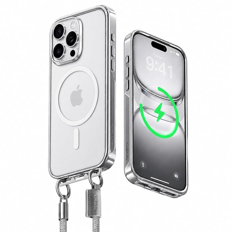 【新品】 【業界初ストラップ構造・Magsafe対応】CASEKOO iPhone 16 Pro Max 用 ケース クリア 隠しバックル 最大25W急速充電対応 超 耐衝撃 高耐久性 透明 黄変防止 スマホ ストラップ ハンドストラップ付属 落下紛失防止 両