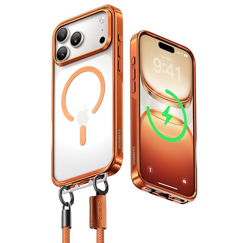 【新品】 【業界初ストラップ構造・Magsafe対応】CASEKOO iPhone 17 Pro 用 ケース クリア 隠しバックル 最大25W急速充電対応 超 耐衝撃 高耐久性 透明 黄変防止 スマホ ストラップ ハンドストラップ付属 落下紛失防止 両手解放