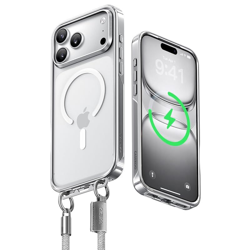 【新品】 【業界初・一体型ストラップホルダー】CASEKOO iPhone 17 Pro Max 用 ケース Magsafe対応 クリア 隠しバックル 最大25W急速充電対応 超 耐衝撃 高耐久性 透明 黄変防止 スマホ ストラップ ハンドストラップ付属 落下