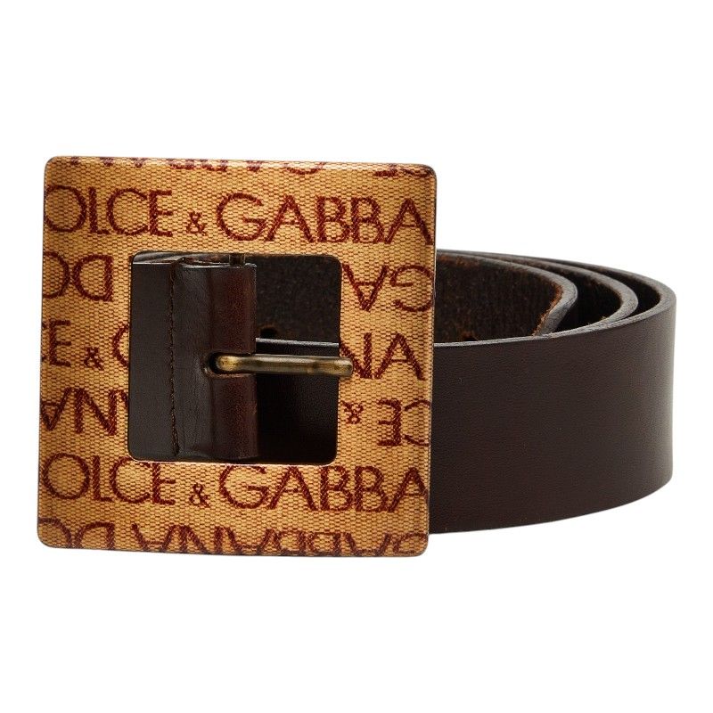 ドルチェアンドガッバーナ ロゴ スクエア バックル ベルト ダークブラウン レザー メンズ DOLCE&GABBANA【230-75644】
