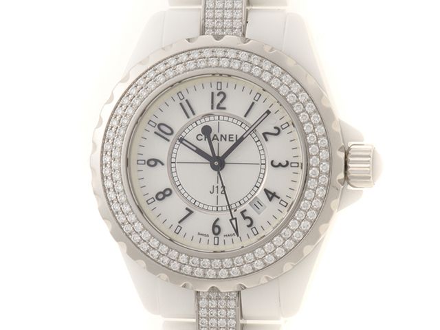 CHANEL シャネル J12 33mm H1420 腕時計 セラミック/ダイヤモンド/ブレスレットセンターダイヤモンド ホワイト文字盤 クオーツ レディース【中古】472