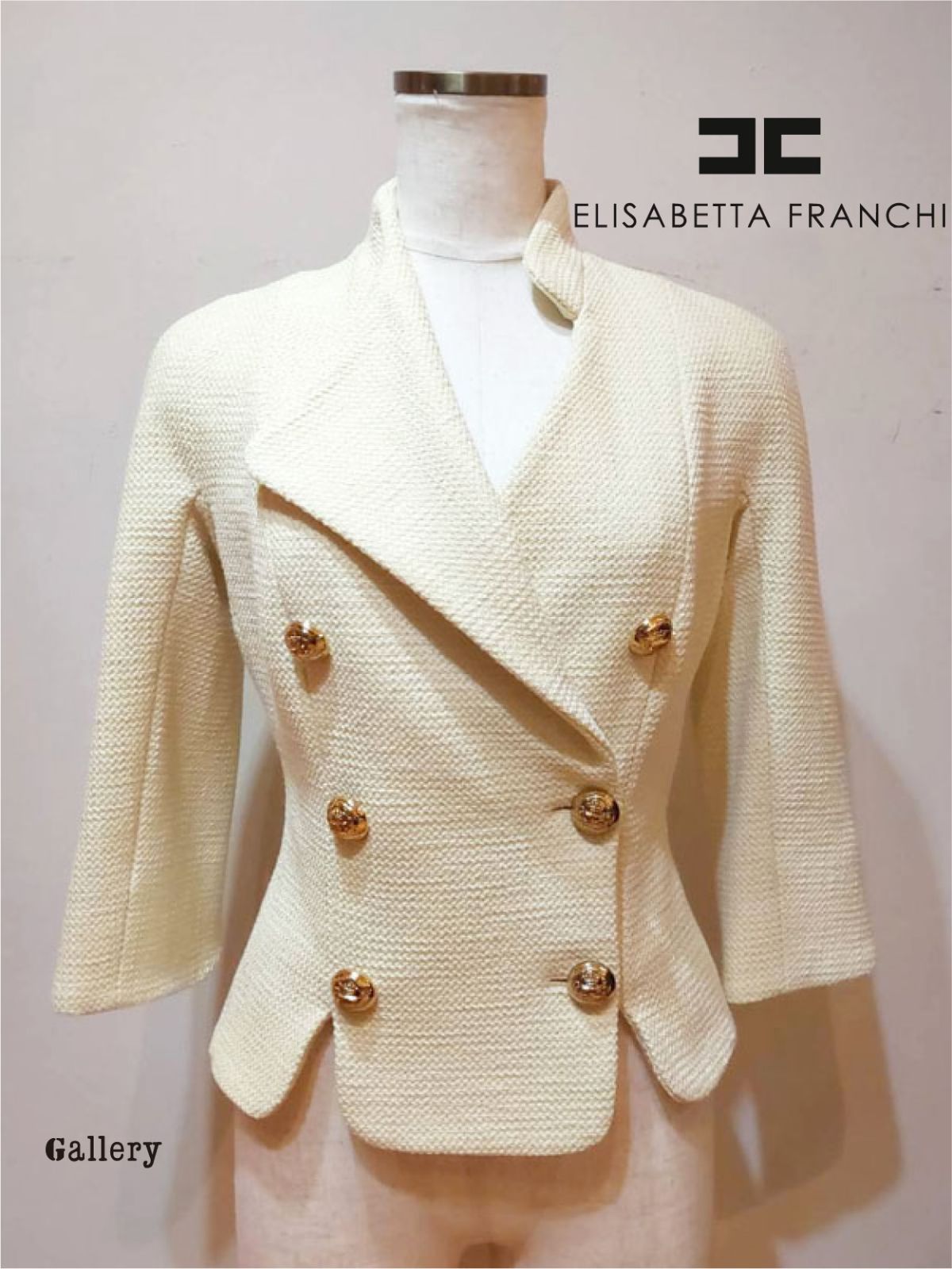 【未使用・新品】【公式正規取扱い】ELISABETTA FRANCHI(エリザベッタフランキ) ツイード ジャケット 7分袖 インポート イタリア製 38