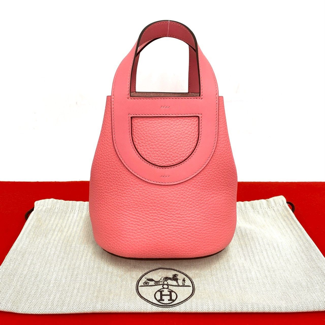 ほぼ未使用 袋付 W 刻印 HERMES エルメス インザループ 18 トリヨンクレマンス レザー ハンドバッグ ミニ トートバッグ ローズアザレ 409-1