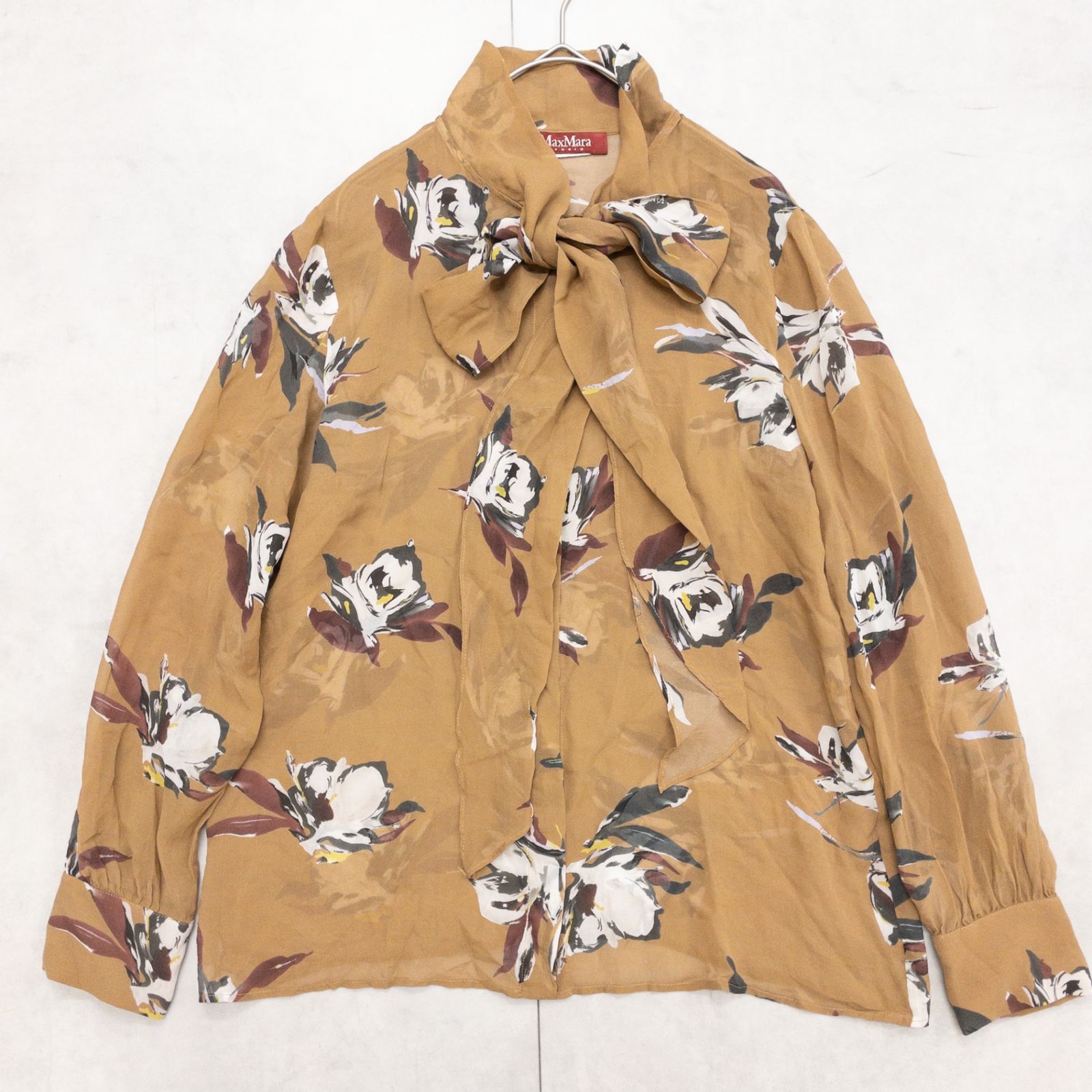 Max Mara STUDIO マックスマーラ ステュディオ ブラウス ボウタイ 花柄 ブラウン レディース b01736
