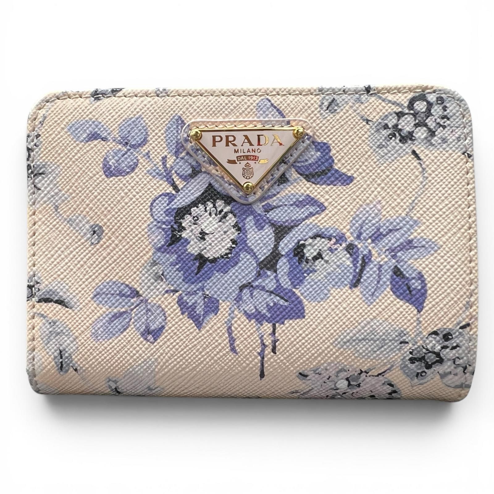 PRADA 極美品 プラダ SAFFIANO AZALEA サフィアーノアザレア 二つ折り財布 1ML018 レザー ベージュ コンパクトウォレット トライアングルロゴ 三角プレート 箱付属 プレゼント Aランク 中古 鑑定済 プラダ財布