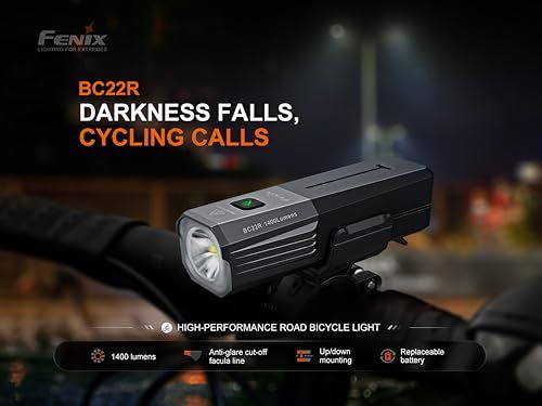 fenix BC22R 充電式通勤/オフロードフロントサイクルライト | 1400ルーメン | 156m | 最大41時間 | 明るい白色イルミネーション、白色のカットオフレンズ、2つの取り付けオプション付き | IP66送料無料 c50ffdde