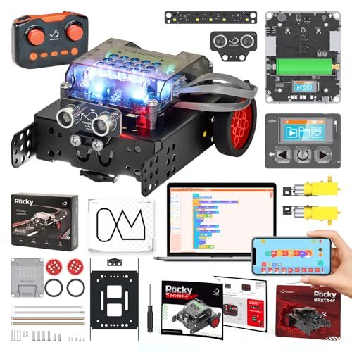 WhalesBot Rocky プログラミングロボット おもちゃ 8歳以上の子供向け 組み立て Scratch/Python/C コーディング STEM教育 知育玩具 リモコン付属 初心者向け 電子工学 勉強 工作キット センサー 専用無料ア 925dd96f