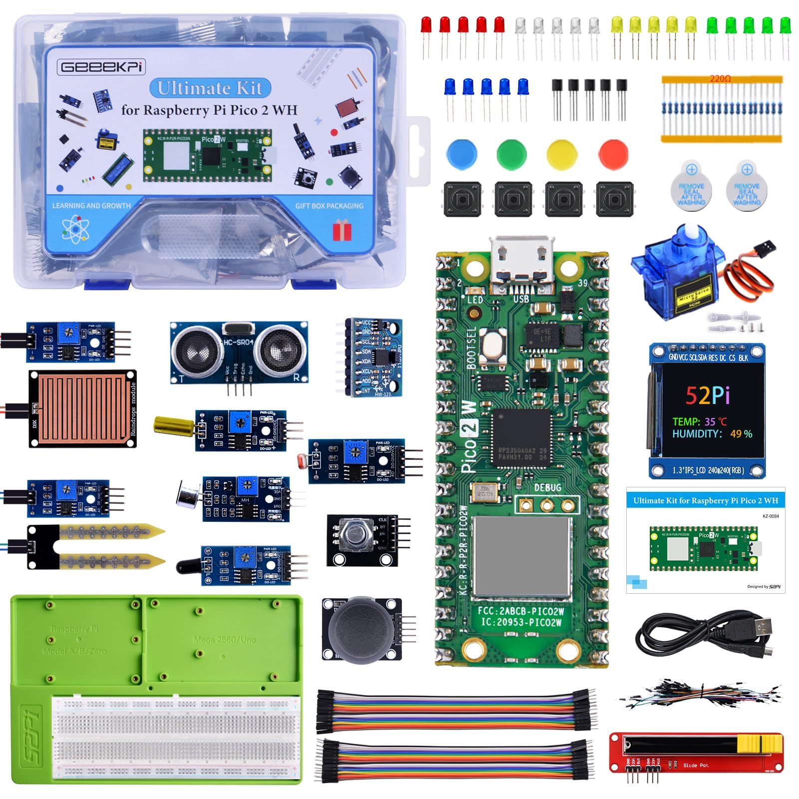 GeeekPi Ultimate Starter Kit for Pico 2W(付属)、デュアルArm Cortex-M33およびデュアルHazard3 RISC-Vマイクロコントローラ、詳細なチュートリアル、複数の記事とプロジェクト、Py a8829244 GeeekPi Ultimate Starter Kit for Pico 2W(付属)、デュアルArm Cortex-M33およびデュアルHazard3 RISC-Vマイクロコントローラ、詳細なチュートリアル、複数の記事とプロジェクト、Py a8829244