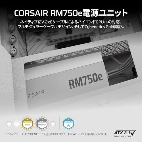 CORSAIR RM750e 2025ホワイトモデル PC電源ユニット 750W PCIE 5.1 対応 Cybenetics Gold ATX 3.1 認証済 フルモジュラー 12V-2x6 ケーブル付属 CP-9020292-JP送料無料 34f9a5e4