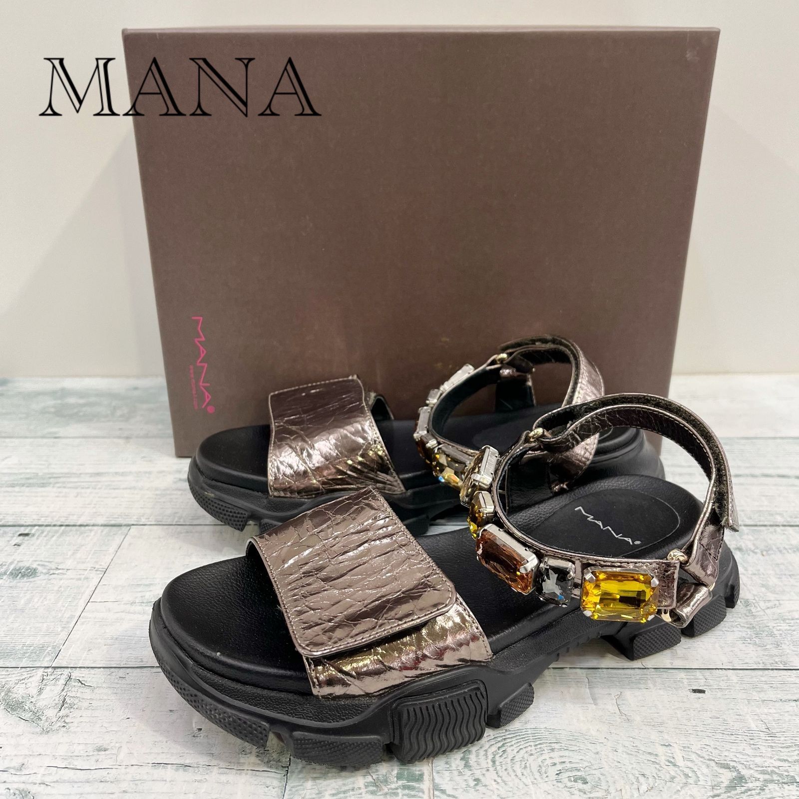 箱付き MANA マナ ビジュー サンダル 512127 36 23cm ベルクロ