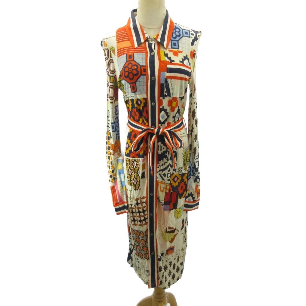 トリーバーチ TORY BURCH タグ付き Laurence ShirtDress シャツワンピース ドレス 総柄 長袖 ロング丈 シルク混 S マルチカラー 0615