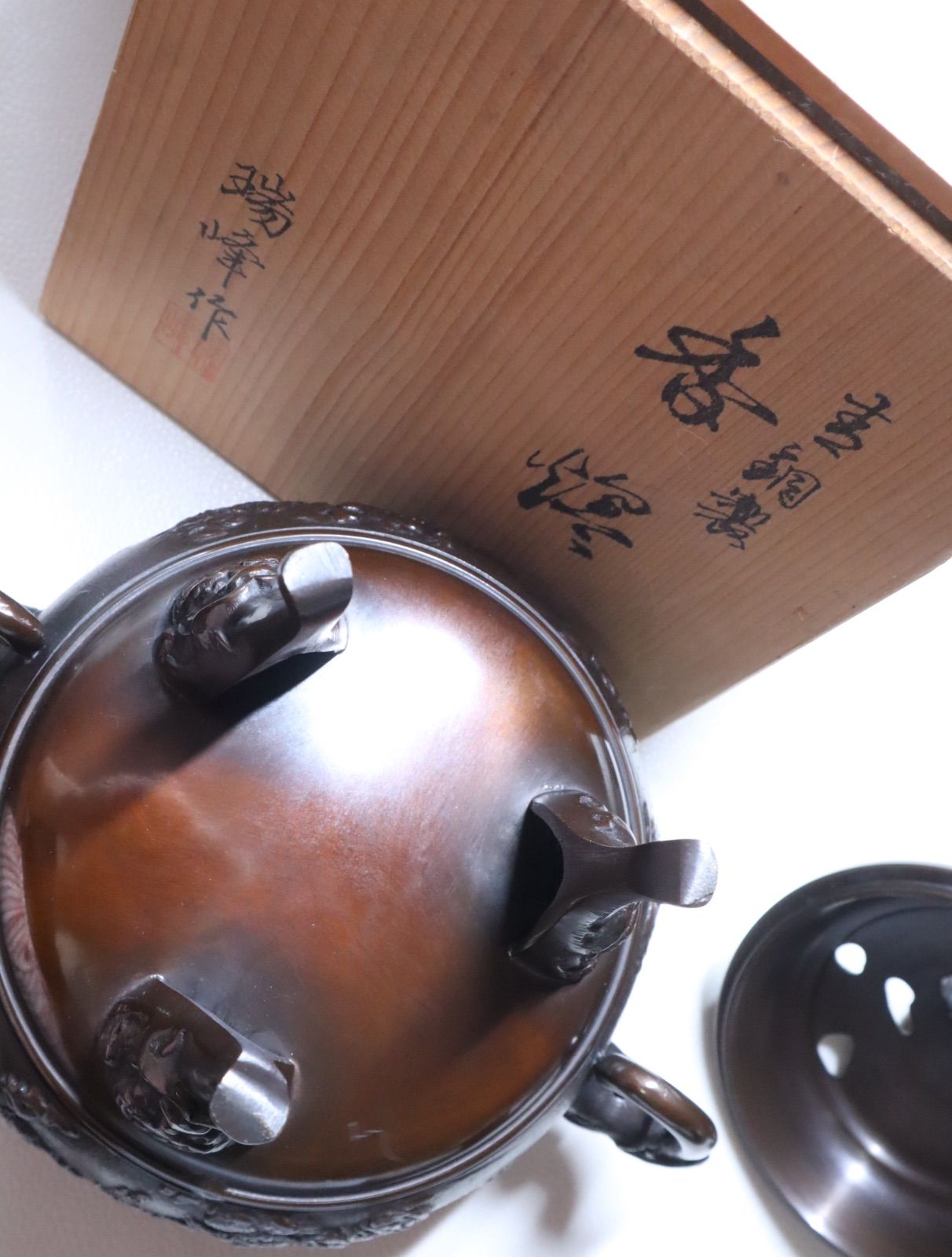 瑞峰作 青銅製香炉 獅子彫刻 箱付き - メルカリ