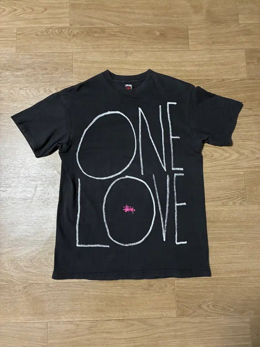 M) オールド STUSSY ステューシー ONE LOVE Tシャツ ブラック