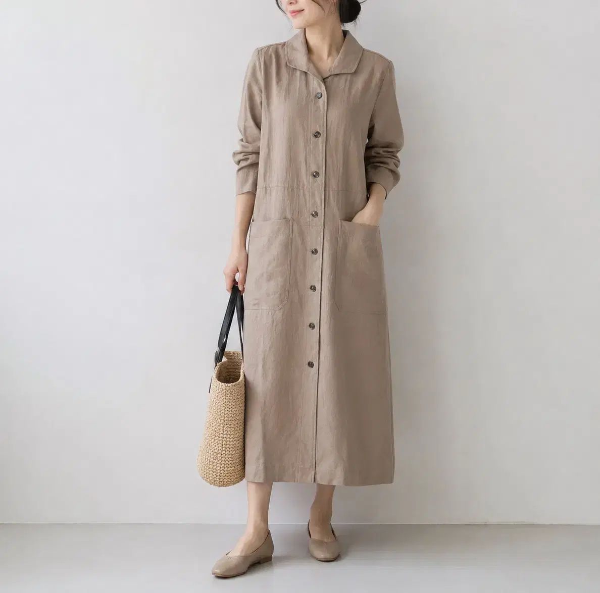 BCBG ルーズフィット リネン ベルト付き ONE PIECE