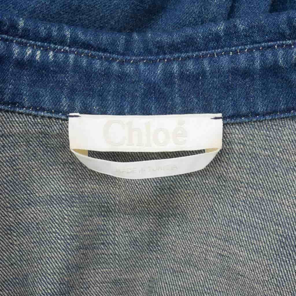 クロエ CHLOE スキッパーネック デニムシャツ 七分袖 ウォッシュド加工 34 青ブルー インディゴ