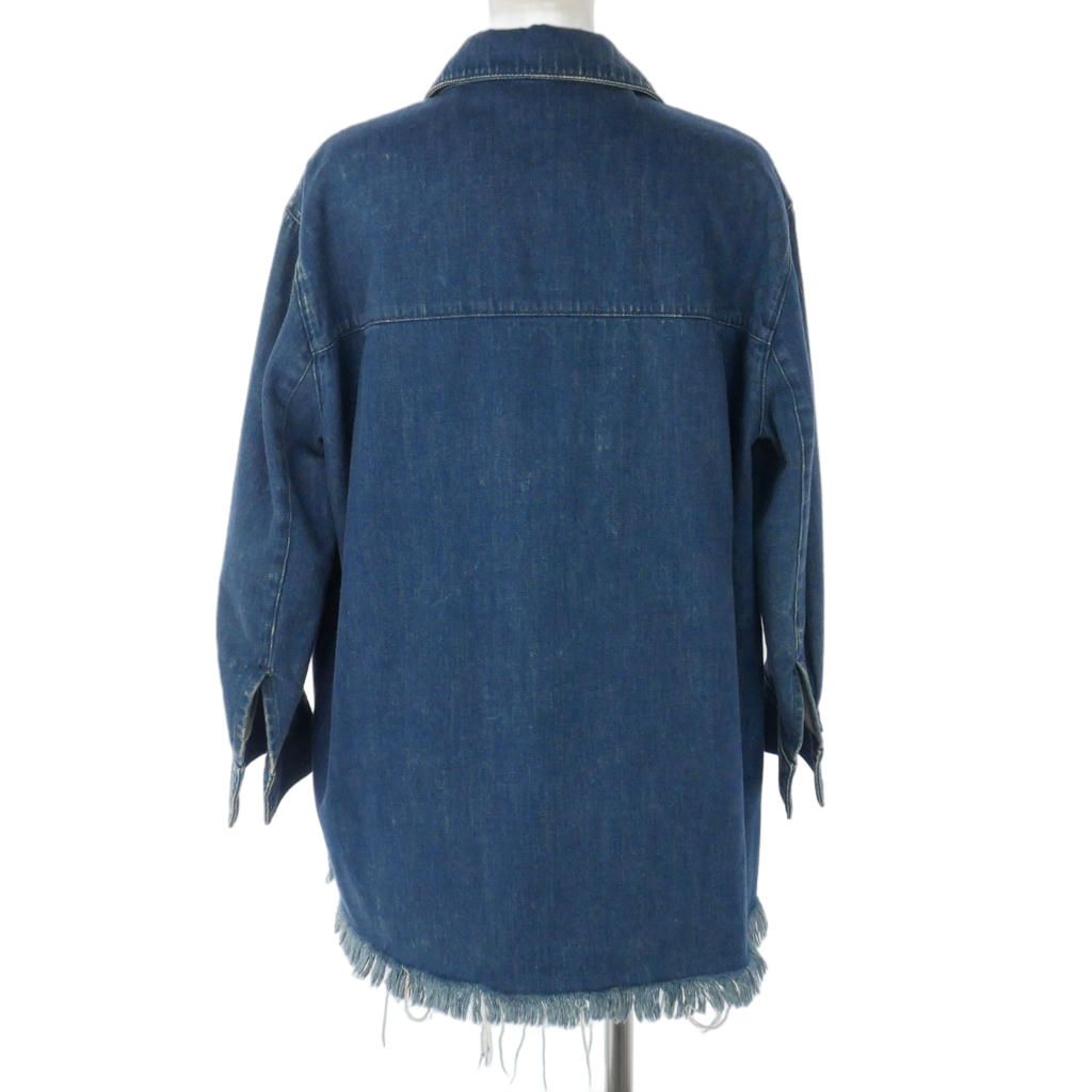 クロエ CHLOE スキッパーネック デニムシャツ 七分袖 ウォッシュド加工 34 青ブルー インディゴ